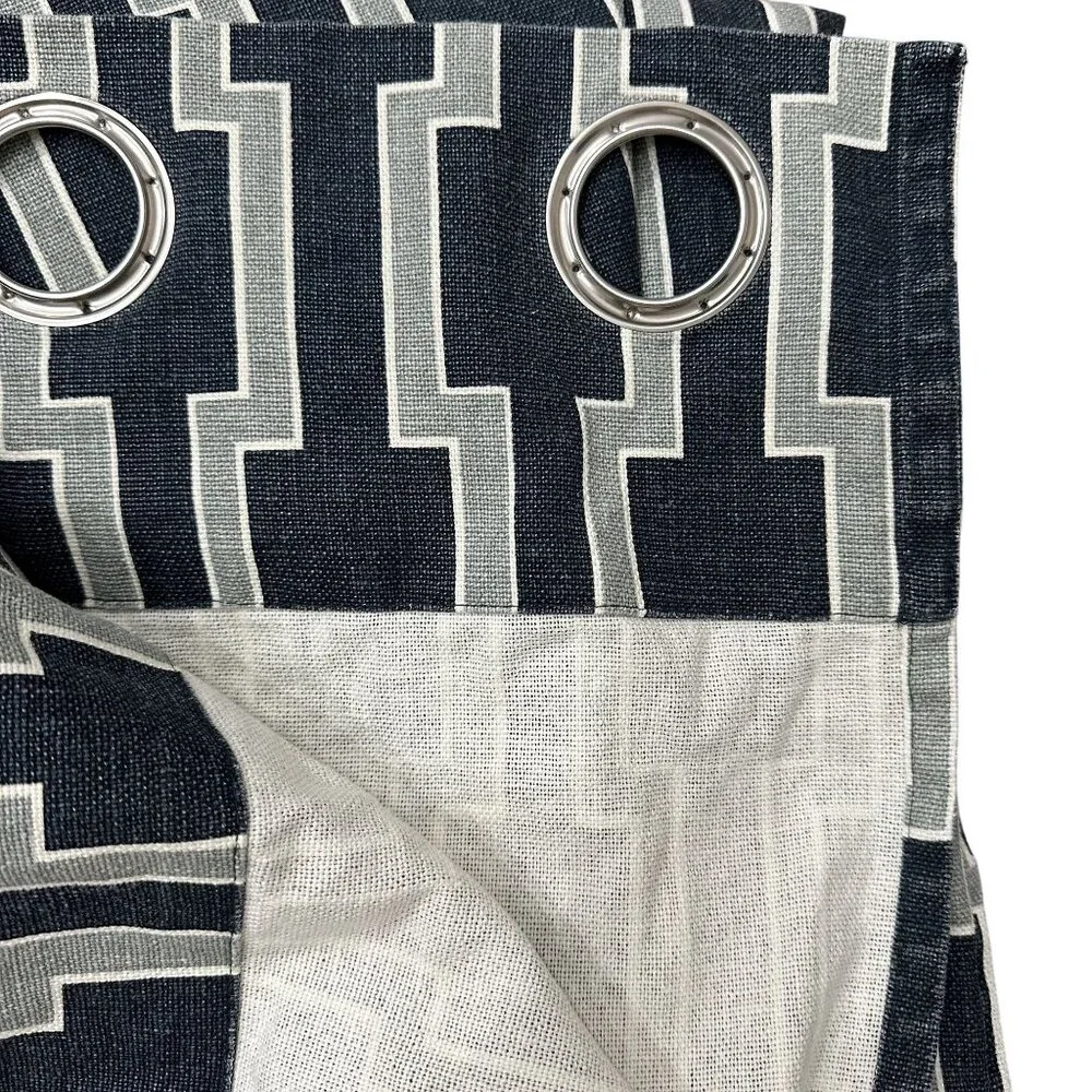West Elm Wallpaper Print Window Curtain Panel Grommet Linen Cotton Blue 48